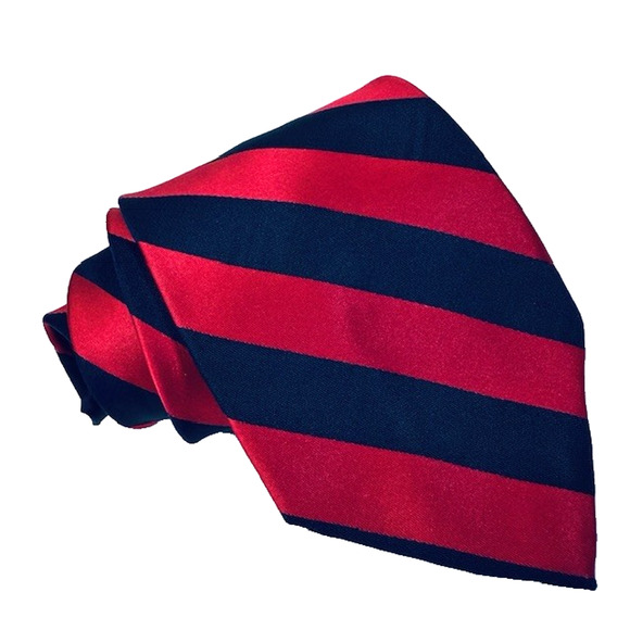Tommy Hilfiger Men's Neck Tie 100% Silk Red/Navy Blue Stripe Preppy USA - Picture 1 of 9